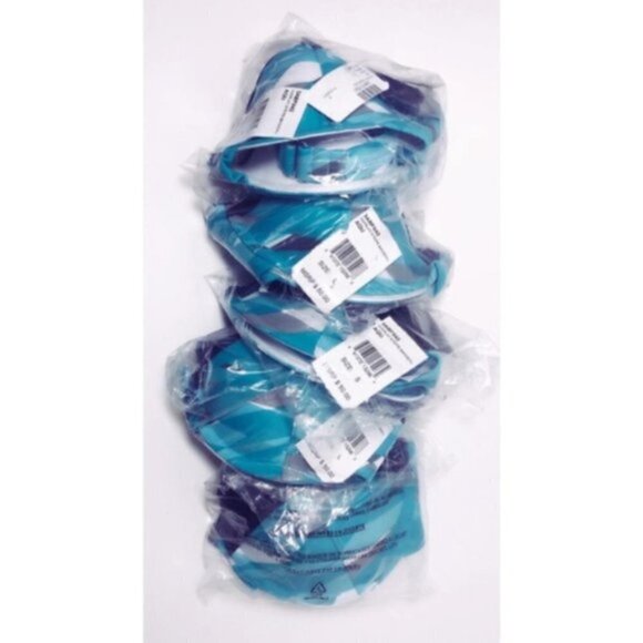 Adidas Logo Womens Blue Stripe Bandeau Bikini Top Bathing Suit Swimwear Sz L New - Picture 7 of 8